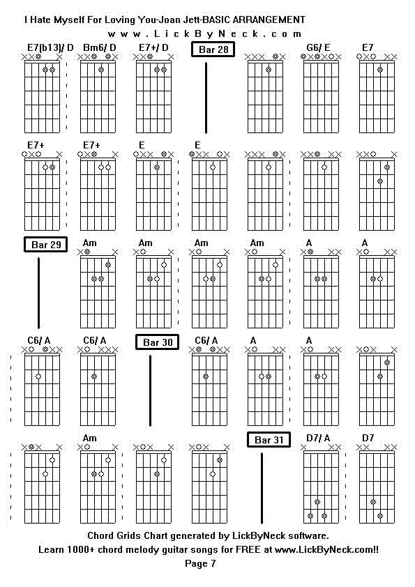 Chord Grids Chart of chord melody fingerstyle guitar song-I Hate Myself For Loving You-Joan Jett-BASIC ARRANGEMENT,generated by LickByNeck software.